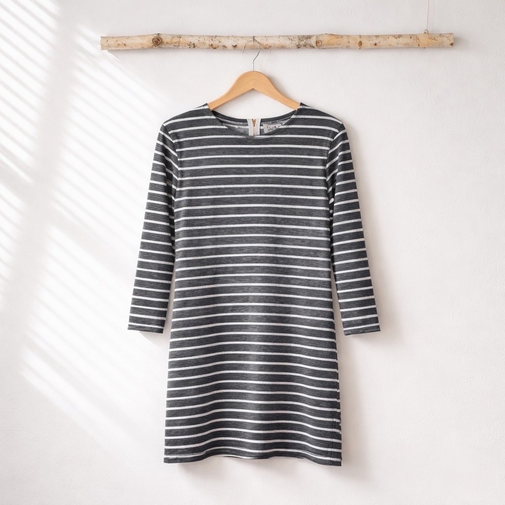 Sail to Sable Nautical Textured Ribbed‎ Striped Shift Dress Coastal Cottage XS